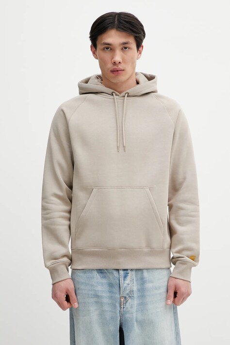 Carhartt WIP bluza Hooded Chase Sweat męska kolor beżowy z kapturem gładka I033661