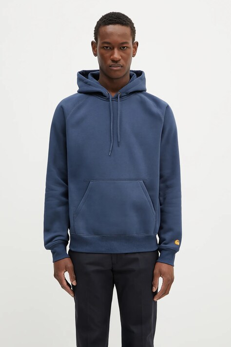 Carhartt WIP bluza Hooded Chase Sweat męska kolor niebieski z kapturem gładka I033661