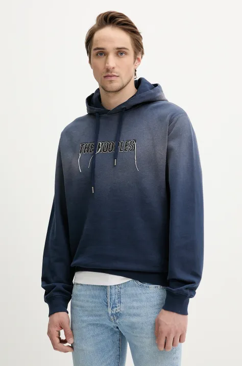 The Kooples bluza bawełniana męska kolor granatowy z kapturem z aplikacją HSWE30019K