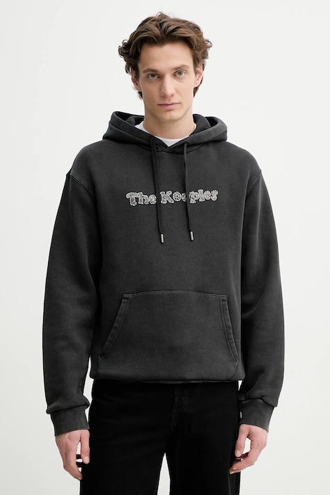 Хлопковая кофта The Kooples мужская цвет серый с капюшоном с аппликацией HSWE30020K
