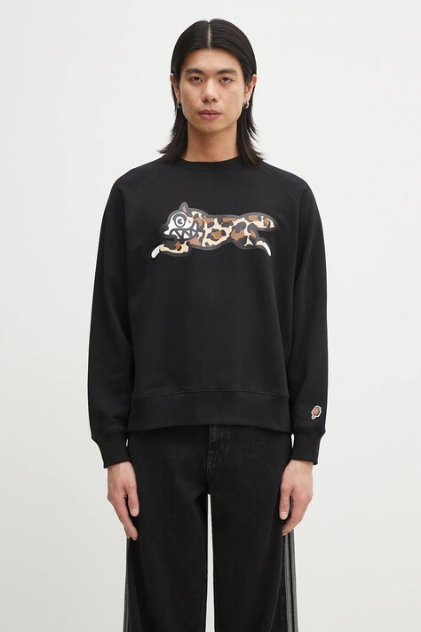 ICECREAM hanorac de bumbac Running Dog Crewneck bărbați, culoarea negru, cu imprimeu, IC25129