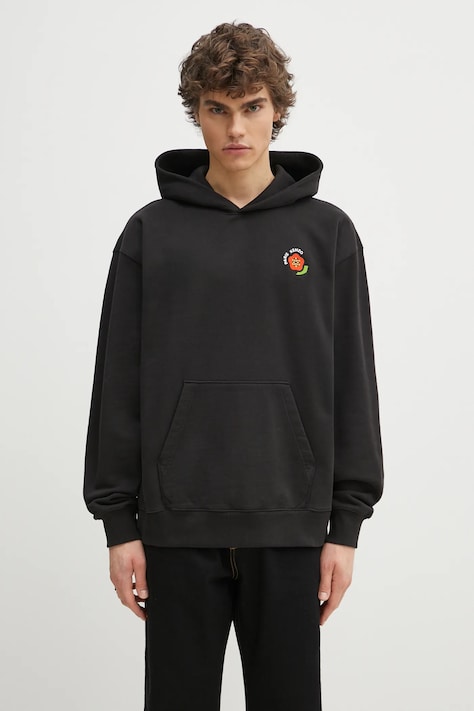 Kenzo felpa in cotone uomo colore nero con cappuccio con applicazione FF55SW2754MC.99J