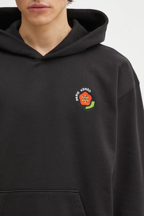 Kenzo bluza bawełniana męska kolor czarny z kapturem z aplikacją FF55SW2754MC.99J