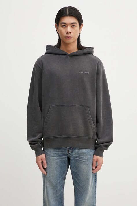 Хлопковая кофта Daily Paper Senses Hoodie мужская цвет чёрный с капюшоном однотонная 2511068