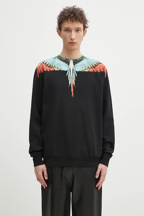 Bavlněná mikina Marcelo Burlon Icon Wings Regular Crewneck Black Multic pánská, černá barva, s potiskem, CMBA009S25FLE0011084