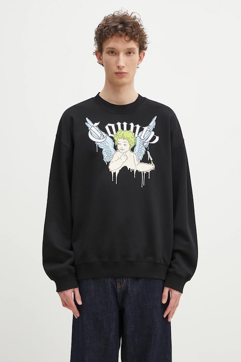 Хлопковая кофта Marcelo Burlon County Angel Boxy Crewneck Black Multico мужская цвет чёрный с принтом CMBA09CS25FLE0011084