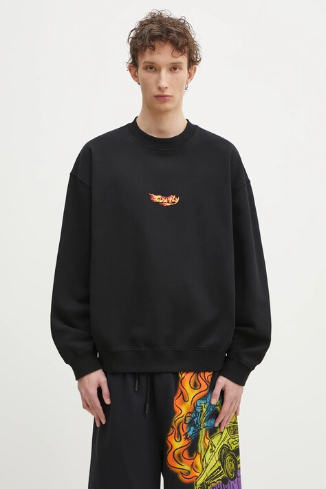Marcelo Burlon hanorac de bumbac County Flame Boxy Crewneck Black Red barbati, culoarea negru, cu imprimeu, CMBA09CS25FLE0051025
