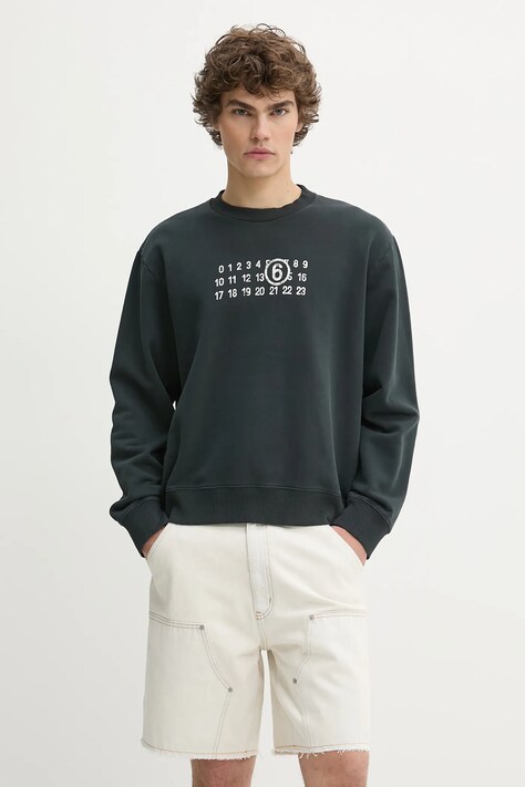 Bavlněná mikina MM6 Maison Margiela pánská, černá barva, s potiskem, SH2GU0021