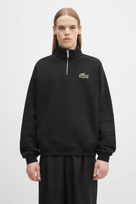 Бавовняна кофта Lacoste колір чорний з аплікацією SH2748