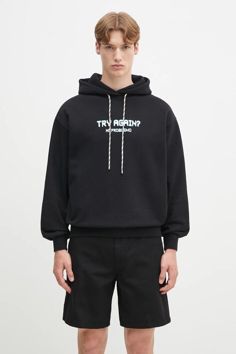 No Problemo bluza bawełniana Try Again Hoodie męska kolor czarny z kapturem z nadrukiem NP2001103