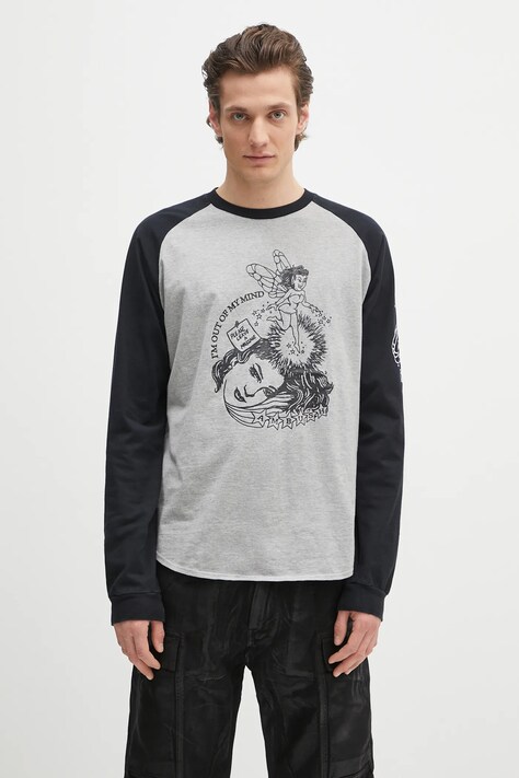 AMBUSH longsleeve din bumbac Raglan L/S T-Shirt culoarea gri, cu imprimeu, 12115325