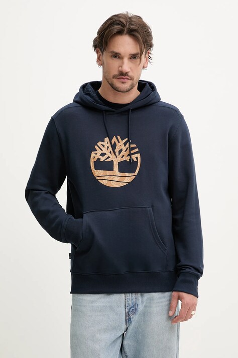 Timberland bluză bărbați, culoarea bleumarin, cu glugă, cu imprimeu, TB0A2FTS4331