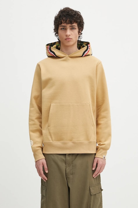 Хлопковая кофта A Bathing Ape Abc Camo Shark Pullover цвет зелёный с капюшоном узор 1L30114009