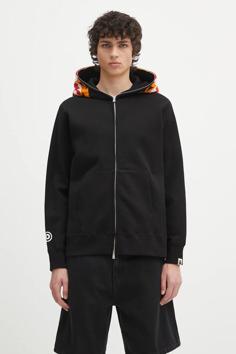 A Bathing Ape hanorac de bumbac Tiger Full Zip culoarea negru, cu glugă, cu imprimeu, 1L30115006
