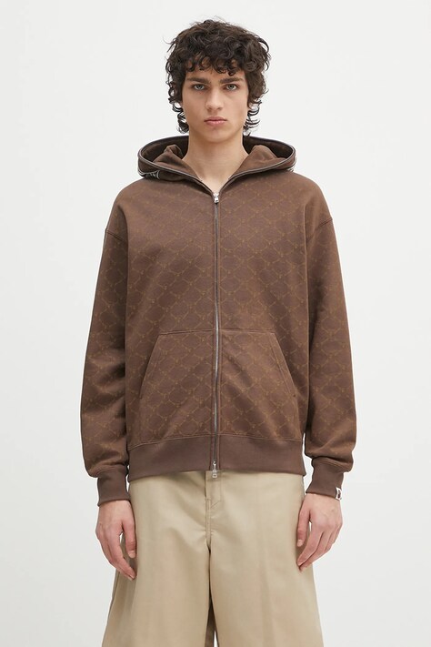 Хлопковая кофта A Bathing Ape College Monogram Relaxed Fit Shark Full цвет коричневый с капюшоном узор 1L30115314