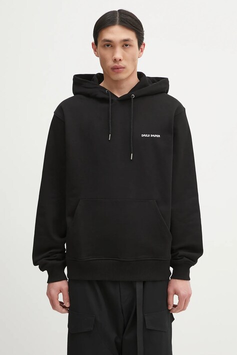 Daily Paper bluza bawełniana Dias Hoodie męska kolor czarny z kapturem gładka 2422068