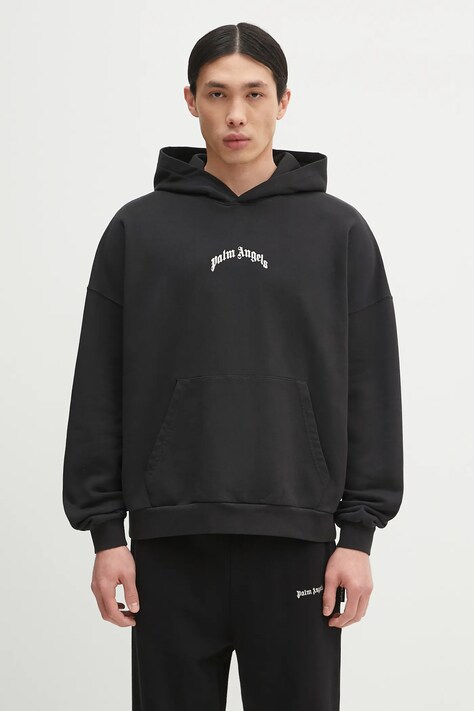 Palm Angels cotton sweatshirt Back Curved Logo black color hooded with a print PMBB155S25FLE0041003
