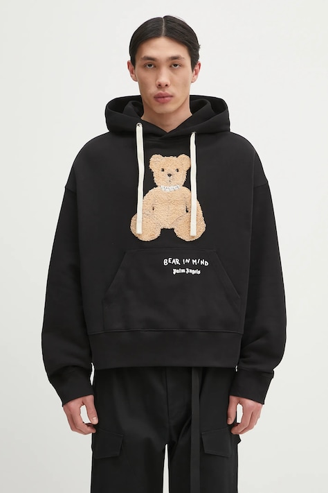 Pamučna dukserica Palm Angels Bear In Mind boja: crna, s kapuljačom, s aplikacijom, PMBB172S25FLE0011060