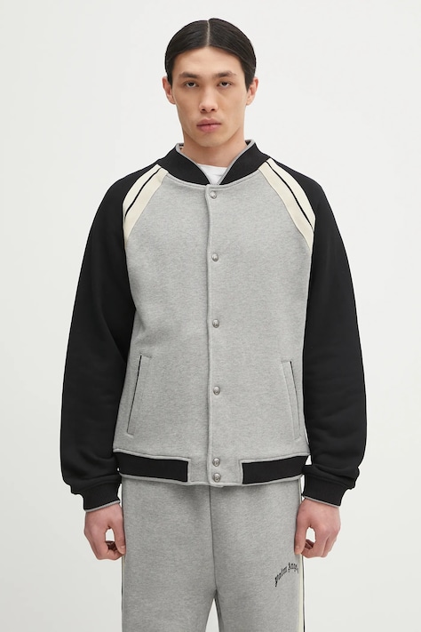 Pamučna dukserica Palm Angels Curved Logo Track Varsity boja: siva, s uzorkom, PMEK010S25FAB0010810