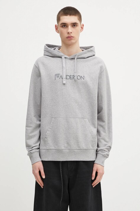 Хлопковая кофта JW Anderson Logo Embroidery цвет серый с капюшоном с аппликацией JW0214.PG1632.907