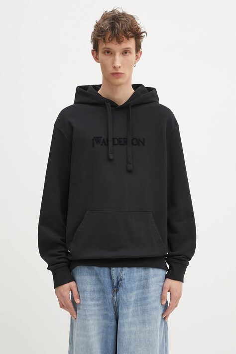 JW Anderson bluza bawełniana Logo Embroidery męska kolor czarny z kapturem z aplikacją JW0214.PG1632.999
