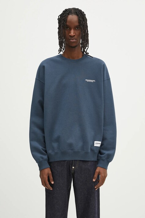 NEIGHBORHOOD hanorac de bumbac Classic Sweat Shirt Ls culoarea bleumarin, cu imprimeu, 242FPNH.CSM01