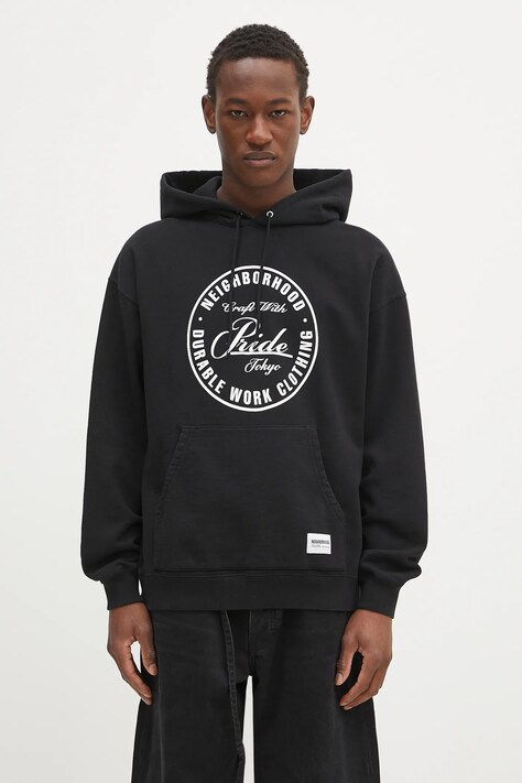 Хлопковая кофта NEIGHBORHOOD Classic Sweat Hoodie Ls цвет чёрный с капюшоном с принтом 242FPNH.CSM02
