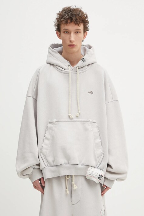 Хлопковая кофта Maison MIHARA YASUHIRO Amateur Sewn Wide Back Hoodie цвет серый с капюшоном однотонная A14HD522