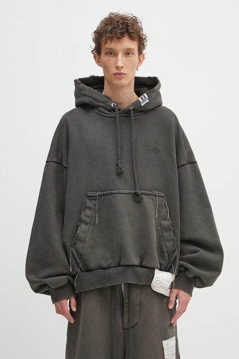 Maison MIHARA YASUHIRO bluza bawełniana Amateur Sewn Wide Back Hoodie męska kolor szary z kapturem gładka A14HD522