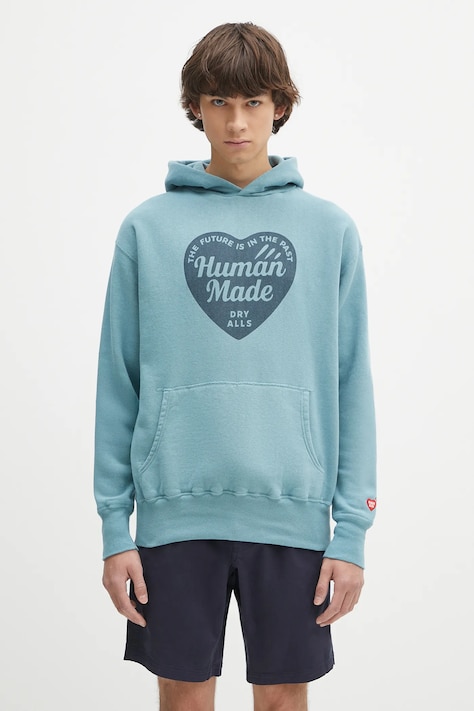 Human Made bluza bawełniana Tsuriami Hoodie męska kolor zielony z kapturem z nadrukiem HM29CS015
