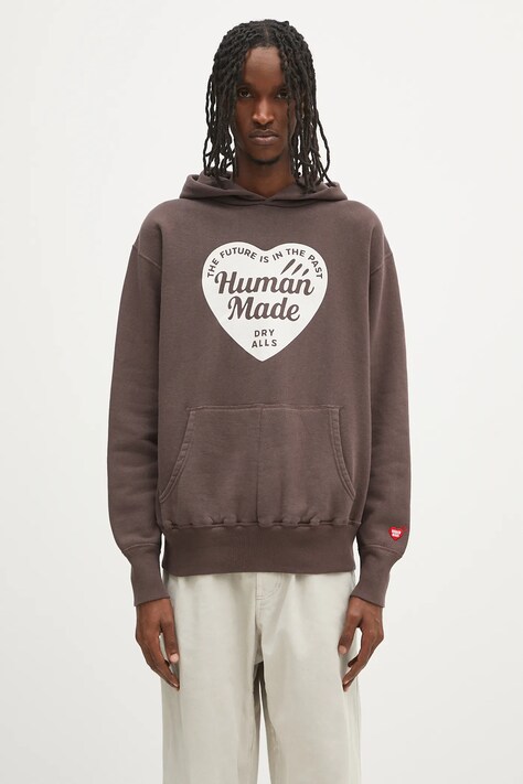Human Made bluza bawełniana Tsuriami Hoodie męska kolor brązowy z kapturem z nadrukiem HM29CS015