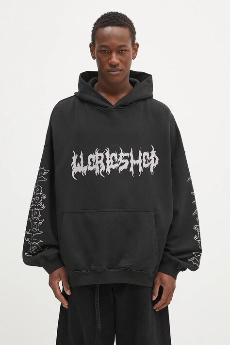 032C bluza bawełniana 'Faithless' męska kolor czarny z kapturem z nadrukiem S25-URC-0631-050