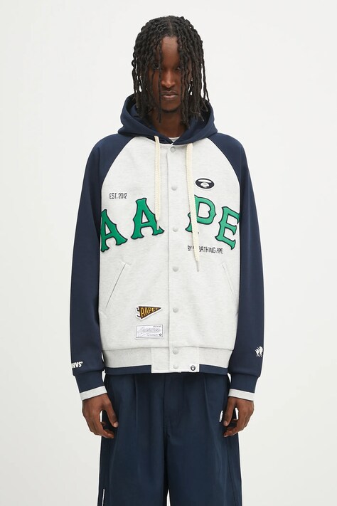 Mikina AAPE Main Zip Up pánská, šedá barva, s kapucí, melanžová, AAPSWMC323XAO