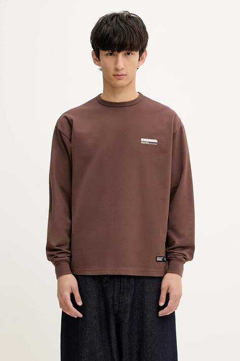 NEIGHBORHOOD bluza bawełniana Classic Crewneck Ls męska kolor brązowy z nadrukiem 251FPNH.CSM03