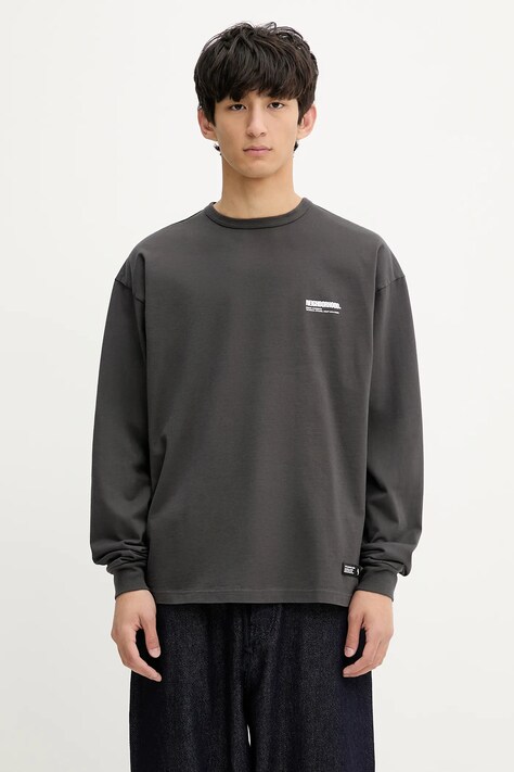 Bavlněná mikina NEIGHBORHOOD Classic Crewneck Ls pánská, šedá barva, s potiskem, 251FPNH.CSM03