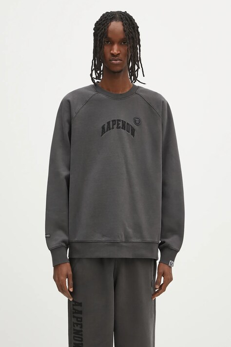AAPE bluza bawełniana Now Crew Neck męska kolor czarny z aplikacją AAPSWMB320XXN
