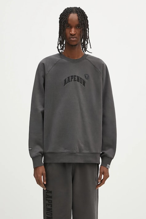 Хлопковая кофта AAPE Now Crew Neck цвет чёрный с аппликацией AAPSWMB320XXN