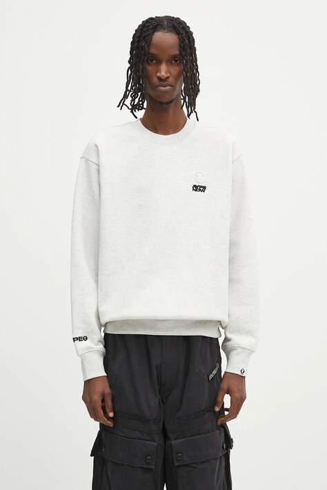 AAPE bluză Now Crew Neck culoarea gri, cu imprimeu, AAPSWMB321XAN