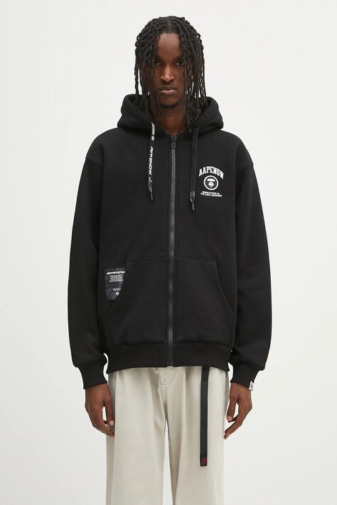 Dukserica AAPE Now Zip Up boja: crna, s kapuljačom, s aplikacijom, AAPSWMB332XXN