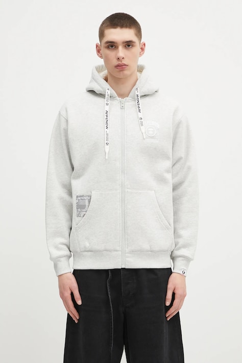 Dukserica AAPE Now Zip Up boja: siva, s kapuljačom, s aplikacijom, AAPSWMB332XAN