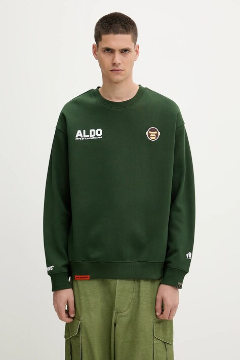 AAPE bluza Aaper Crew Neck męska kolor zielony z aplikacją AAPSWMB377XXN