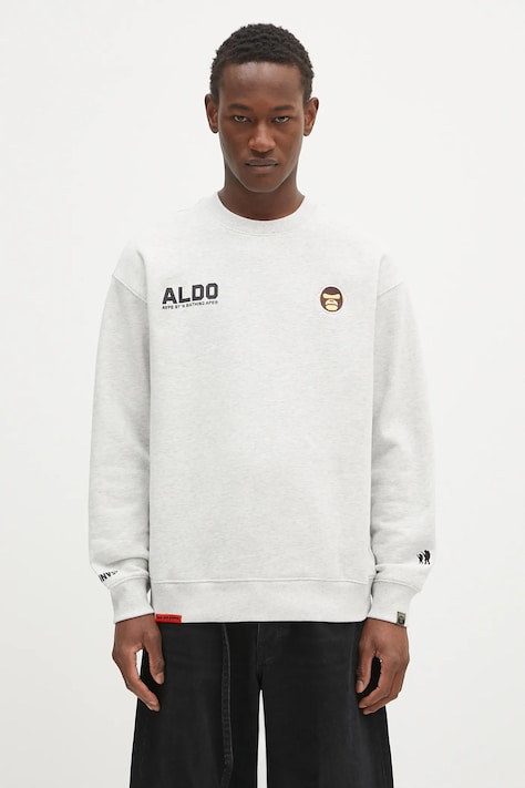 AAPE sweatshirt Aaper Crew Neck gray color with a print AAPSWMB377XAN