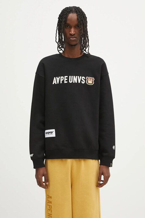 AAPE bluza Aaper Crew Neck męska kolor czarny z aplikacją AAPSWMB379XXN