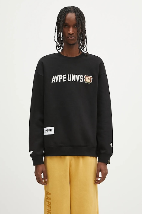 Кофта AAPE Aaper Crew Neck цвет чёрный с аппликацией AAPSWMB379XXN
