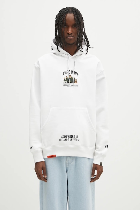 Кофта AAPE Aaper цвет белый с капюшоном с аппликацией AAPSWMB378XXN