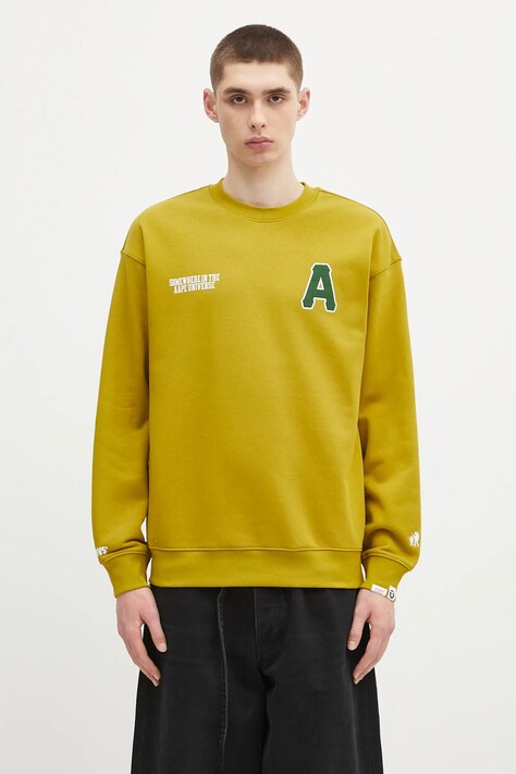 AAPE sweatshirt Basic Crew Neck green color with a print AAPSWMB336XXN