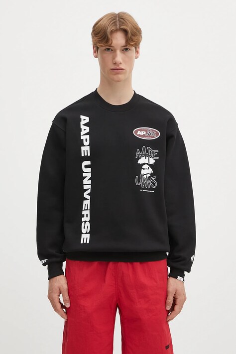 AAPE bluză Basic Crew Neck culoarea negru, cu imprimeu, AAPSWMB337XXN