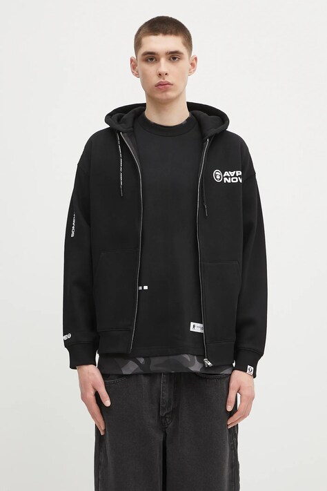 AAPE sweatshirt Now Zip Up black color hooded with an application AAPSWMB327XXN
