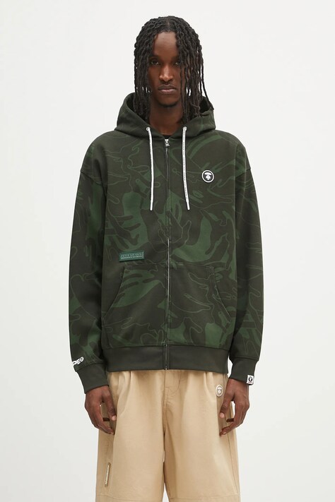 AAPE sweatshirt Now Zip Up green color hooded patterned AAPSWMB326XXN