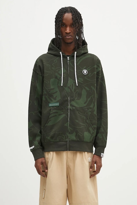 AAPE sweatshirt Now Zip Up green color hooded patterned AAPSWMB326XXN